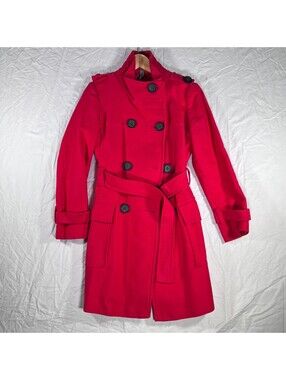 Armor Jeans Womens Small Red Double Breasted Belted Trench Coat Jacket